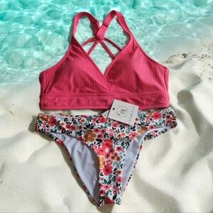 CYN & LUCA BIKINI cheeky Bottom XL NWT Top U Size L HOT PINK FLORAL